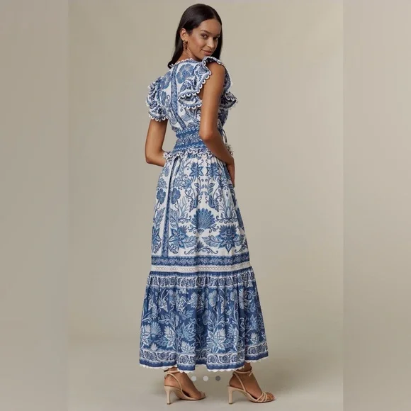 Farm Rio Shell Garden Cotton Ruffle Maxi Dress, NWT - Picture 3 of 7